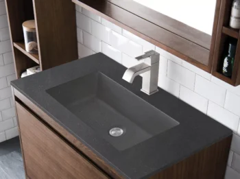 Mantova 31.5" Single Vanity, Mid-Century Walnut, Matte Black Base w/ Charcoal Black Composite Stone Top - Image 5