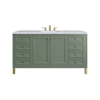Chicago 60" Single Vanity, Smokey Celadon w/ 3 CM Carrara Marble Top - Image 2