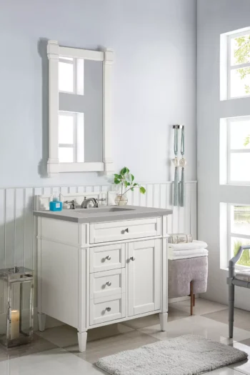 Brittany 30" Single Vanity, Bright White, w/ 3 CM Eternal Serena Quartz Top - Image 3