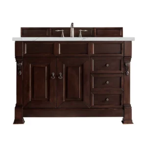 Brookfield 48″ Single Vanity, Burnished Mahogany w/ 3 CM Ethereal Noctis Quartz Top