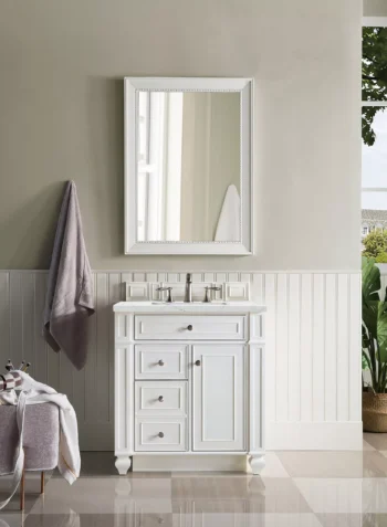 Bristol 30" Single Vanity, Bright White w/ 3 CM Ethereal Noctis Quartz Top - Image 2