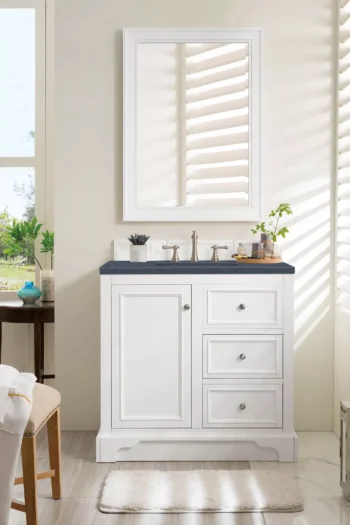 De Soto 36" Single Vanity, Bright White w/ 3 CM Charcoal Soapstone Quartz Top - Image 2