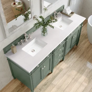Brittany 72" Double Vanity, Smokey Celadon w/ 3 CM White Zeus Top - Image 5