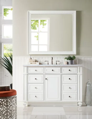 Bristol 48" Single Vanity, Bright White w/ 3 CM Carrara Marble Top - Image 2