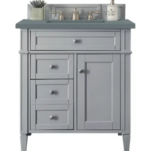 Brittany 30″ Single Vanity, Urban Gray, w/ 3 CM Cala Blue Top