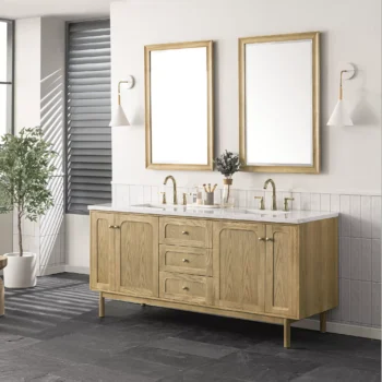 Laurent 72" Double Vanity, Light Natural Oak w/ 3 CM Arctic Fall Top - Image 3