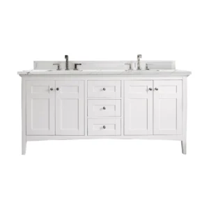 Palisades 72″ Double Vanity, Bright White w/ 3 CM Ethereal Noctis Quartz Top