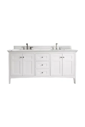 Palisades 72" Double Vanity, Bright White w/ 3 CM Ethereal Noctis Quartz Top