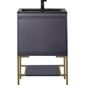 Milan 23.6″ Single Vanity, Modern Gray Glossy, Radiant Gold w/ Charcoal Black Composite Stone Top