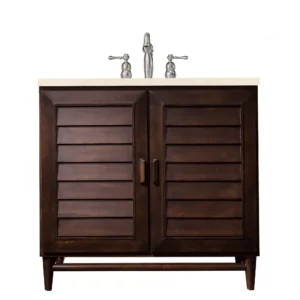 Portland 36″ Single Vanity, Burnished Mahogany w/ 3 CM Eternal Marfil Quartz Top
