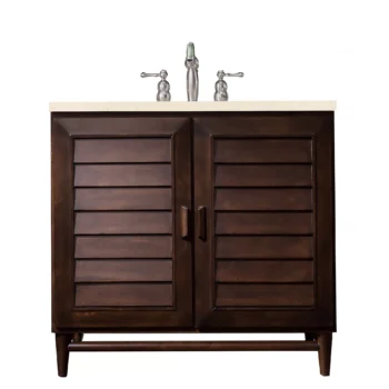 Portland 36" Single Vanity, Burnished Mahogany w/ 3 CM Eternal Marfil Quartz Top