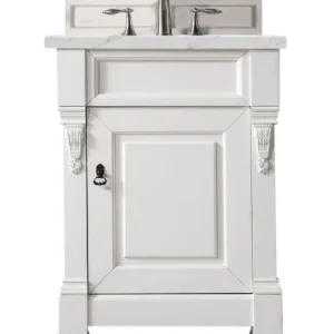 Brookfield 26″ Single Vanity, Bright White w/ 3 CM Ethereal Noctis Quartz Top