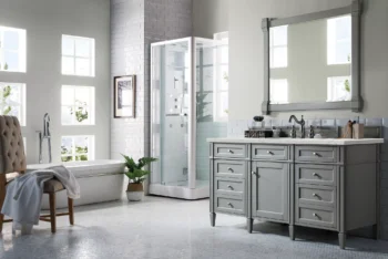 Brittany 60" Single Vanity, Urban Gray w/ 3 CM Eternal Jasmine Pearl Quartz Top - Image 3