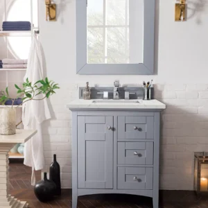 Palisades 30″ Single Vanity, Silver Gray w/ 3 CM Eternal Jasmine Pearl Quartz Top