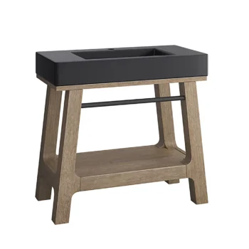 Auburn 36" Single Sink Console, Weathered Timber w/ Black Matte Mineral Composite Stone Top - Image 6