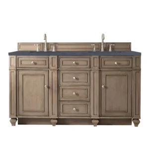 Bristol 60″ Double Vanity, Whitewashed Walnut w/ 3 CM Charcoal Soapstone Quartz Top