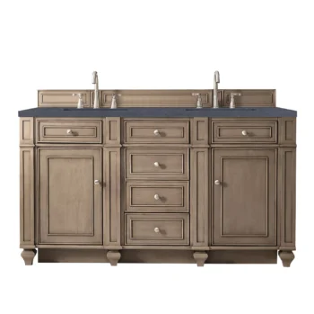 Bristol 60" Double Vanity, Whitewashed Walnut w/ 3 CM Charcoal Soapstone Quartz Top