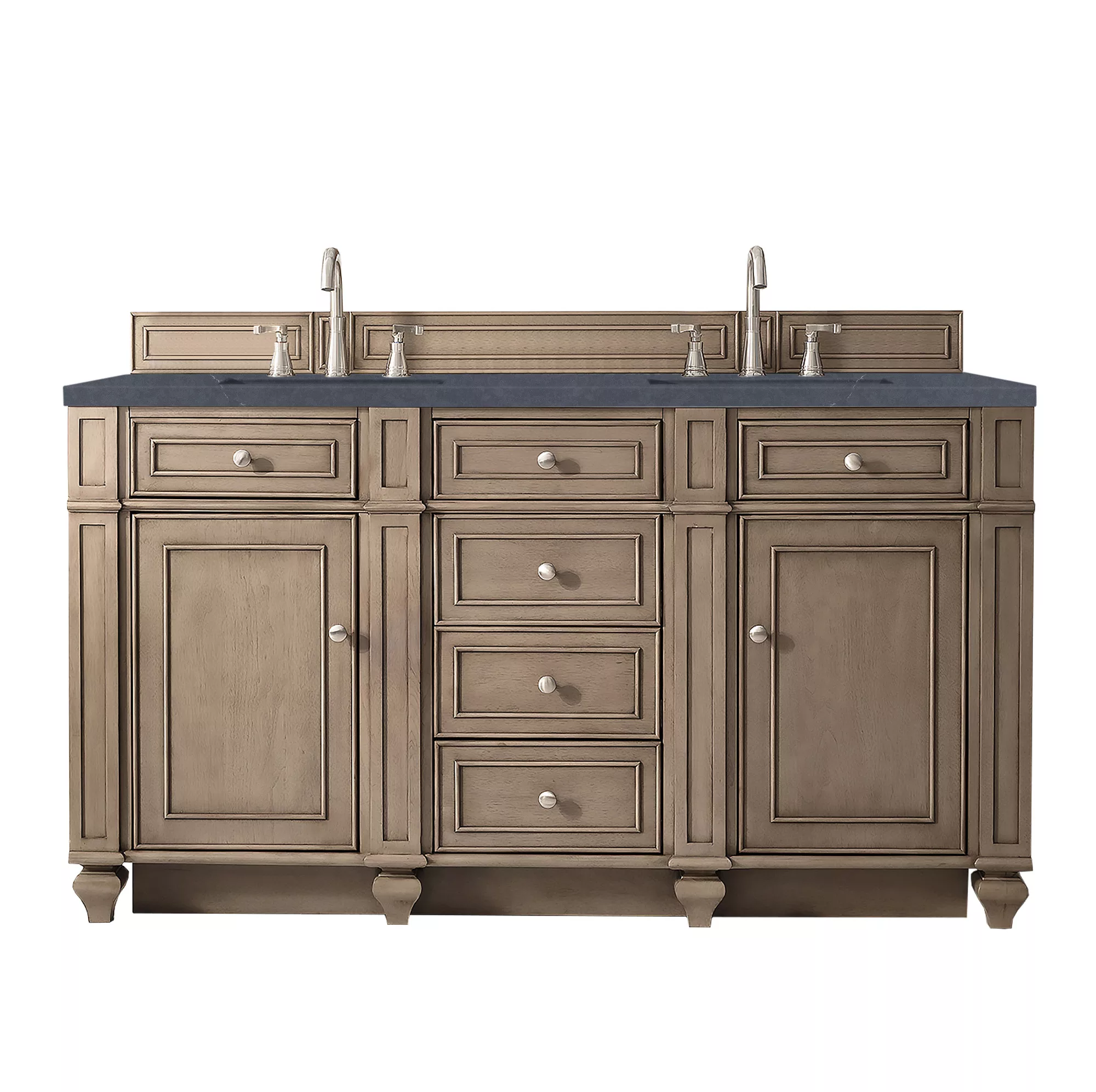 Bristol 60" Double Vanity, Whitewashed Walnut w/ 3 CM Charcoal Soapstone Quartz Top