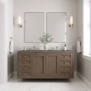Chicago 60" Double Vanity, Whitewashed Walnut w/ 3 CM Grey Expo Quartz Top - Image 3