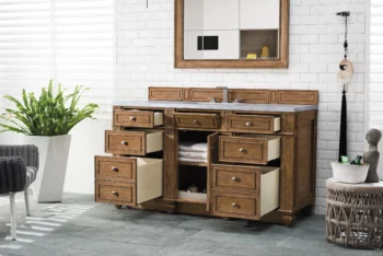 Bristol 60" Single Vanity, Saddle Brown w/ 3 CM Eternal Jasmine Pearl Quartz Top - Image 4