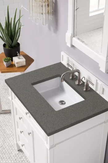 Brittany 30" Single Vanity, Bright White, w/ 3 CM Grey Expo Quartz Top - Image 3