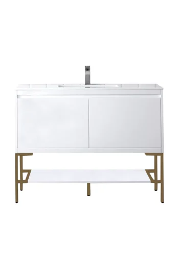 Milan 47.3" Single Vanity, Glossy White, Radiant Gold w/ Glossy White Composite Stone Top