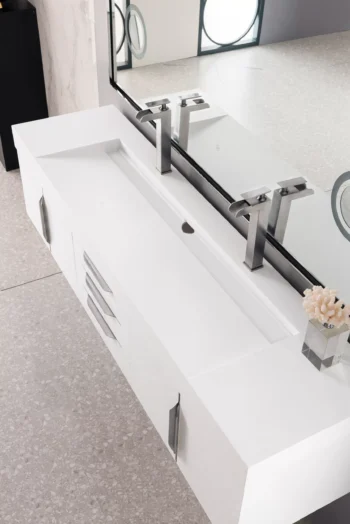 Mercer Island 72" Double Vanity, Glossy White w/ Glossy White Composite Stone Top - Image 6