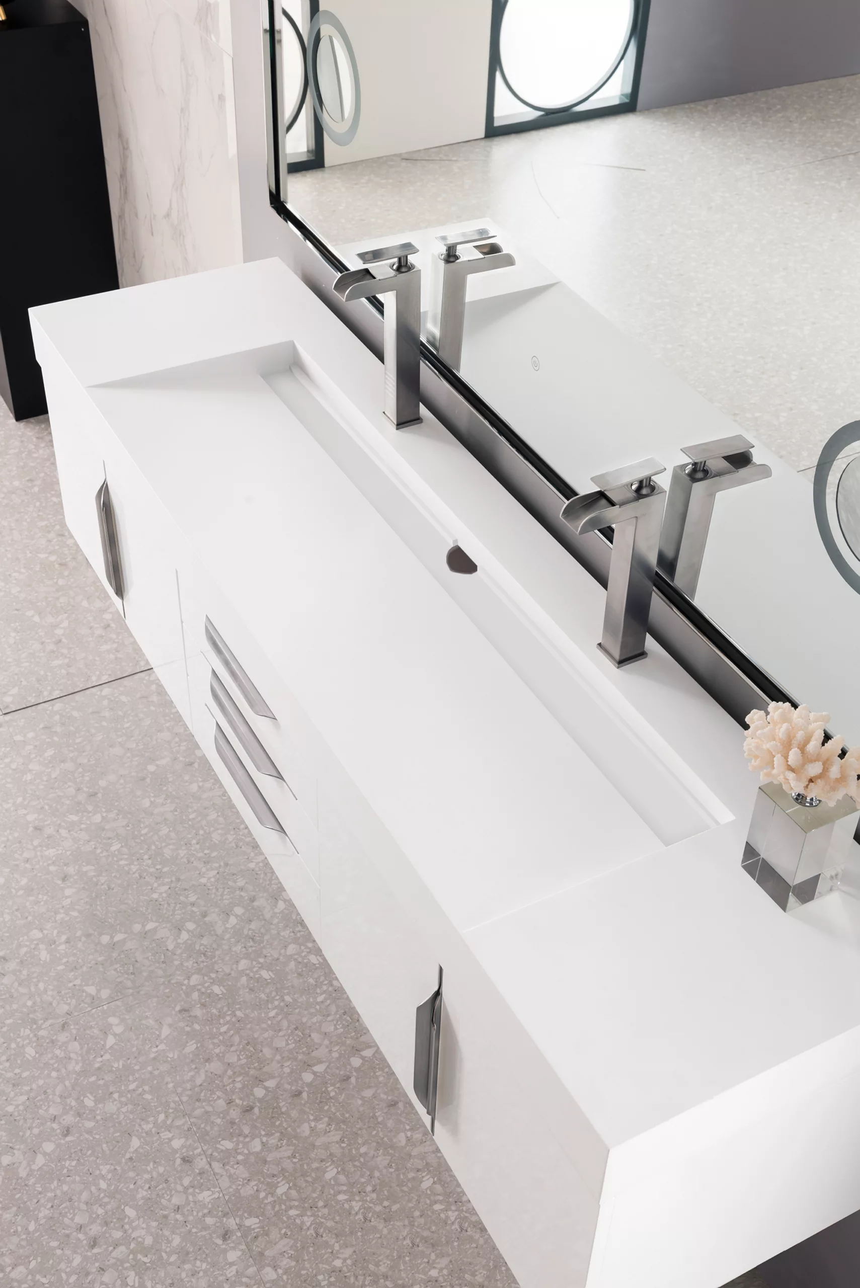 Mercer Island 72" Double Vanity, Glossy White w/ Glossy White Composite Stone Top - Image 6