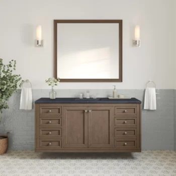 Chicago 60" Single Vanity, Whitewashed Walnut w/ 3 CM Charcoal Soapstone Quartz Top - Image 3