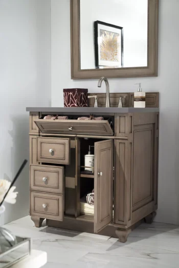 Bristol 30" Single Vanity, Whitewashed Walnut w/ 3 CM Grey Expo Quartz Top - Image 4