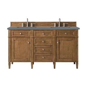 Brittany 60″ Double Vanity, Saddle Brown w/ 3 CM Cala Blue Top