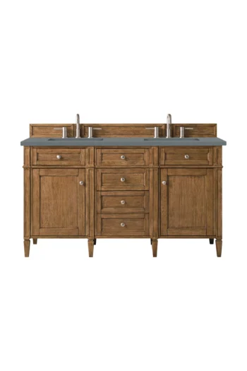 Brittany 60" Double Vanity, Saddle Brown w/ 3 CM Cala Blue Top