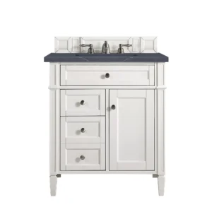 Brittany 30″ Single Vanity, Bright White, w/ 3 CM Charcoal Soapstone Quartz Top