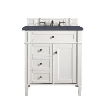 Brittany 30" Single Vanity, Bright White, w/ 3 CM Charcoal Soapstone Quartz Top