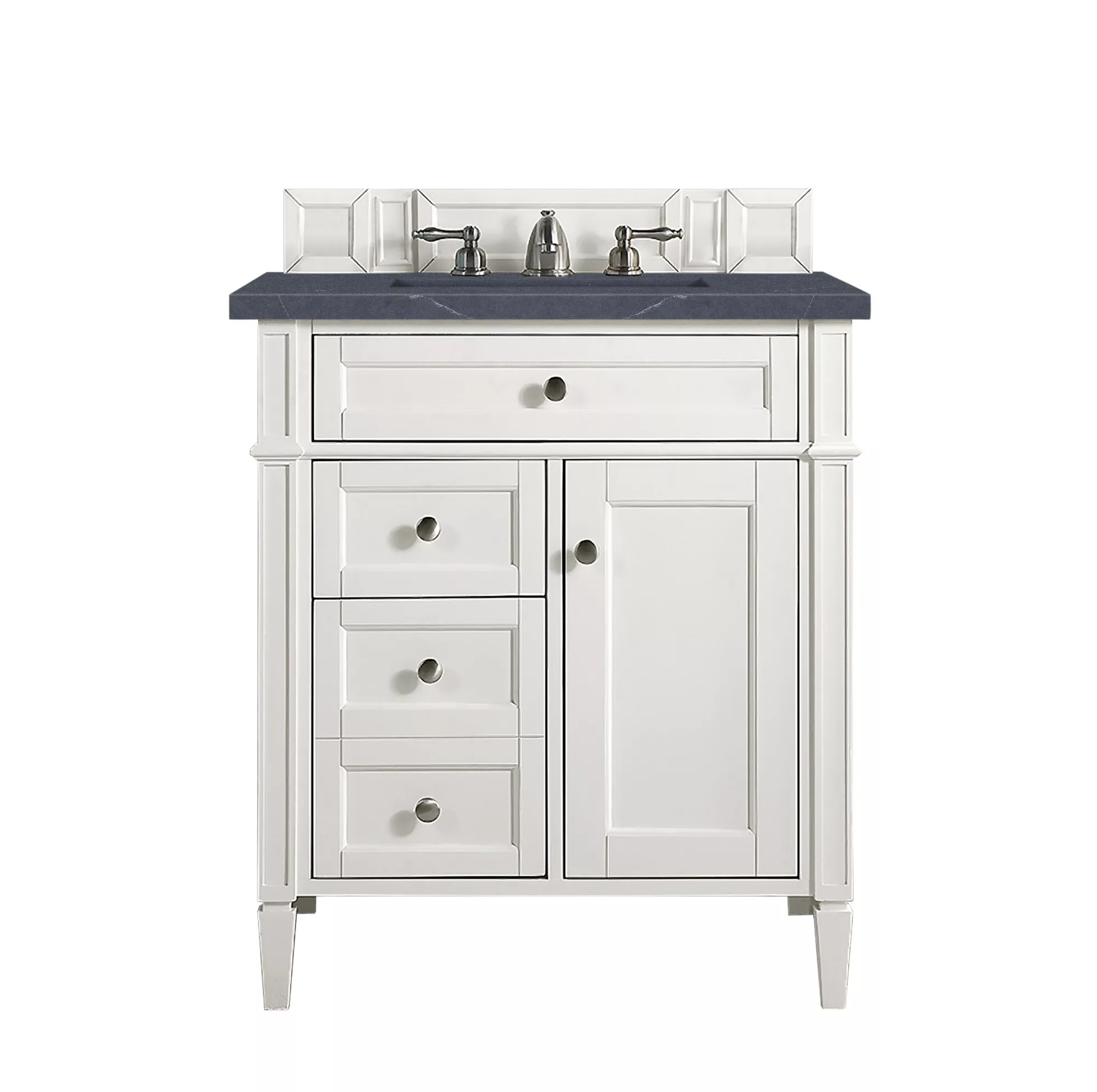 Brittany 30" Single Vanity, Bright White, w/ 3 CM Charcoal Soapstone Quartz Top