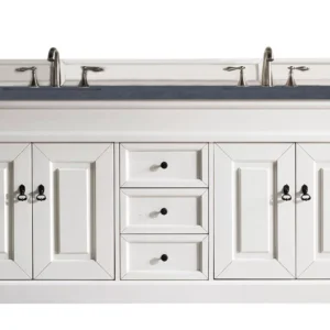 Brookfield 72″ Double Vanity, Bright White w/ 3 CM Charcoal Soapstone Quartz Top