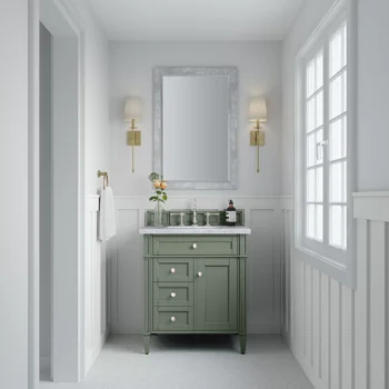 Brittany 30" Single Vanity, Smokey Celadon w/ 3 CM Carrara Marble Top - Image 3