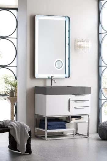 Columbia 36" Single Vanity, Glossy White w/ Dusk Grey Glossy Composite Stone Top - Image 3