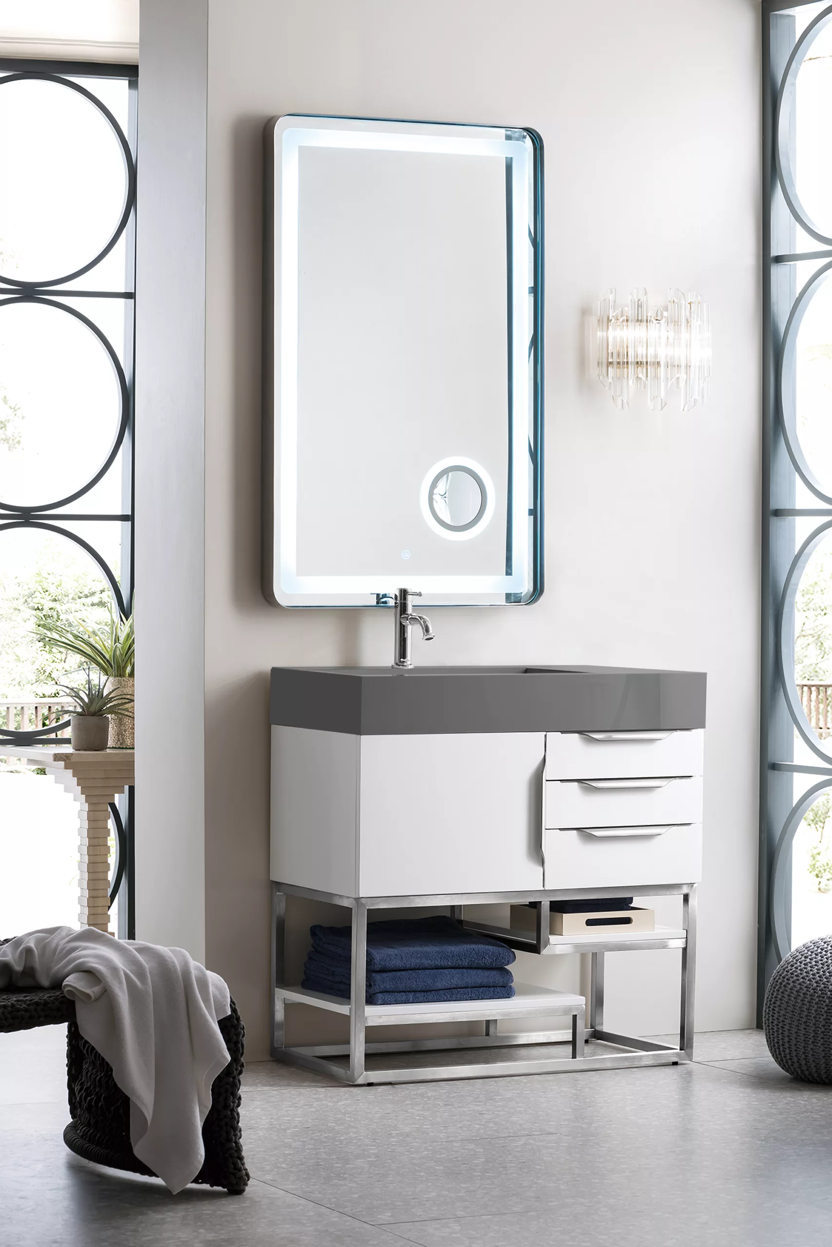 Columbia 36" Single Vanity, Glossy White w/ Dusk Grey Glossy Composite Stone Top - Image 3