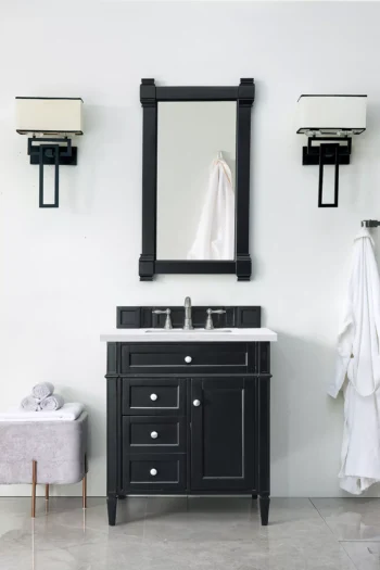 Brittany 30" Single Vanity, Black Onyx w/ 3 CM Arctic Fall Solid Surface Top - Image 2