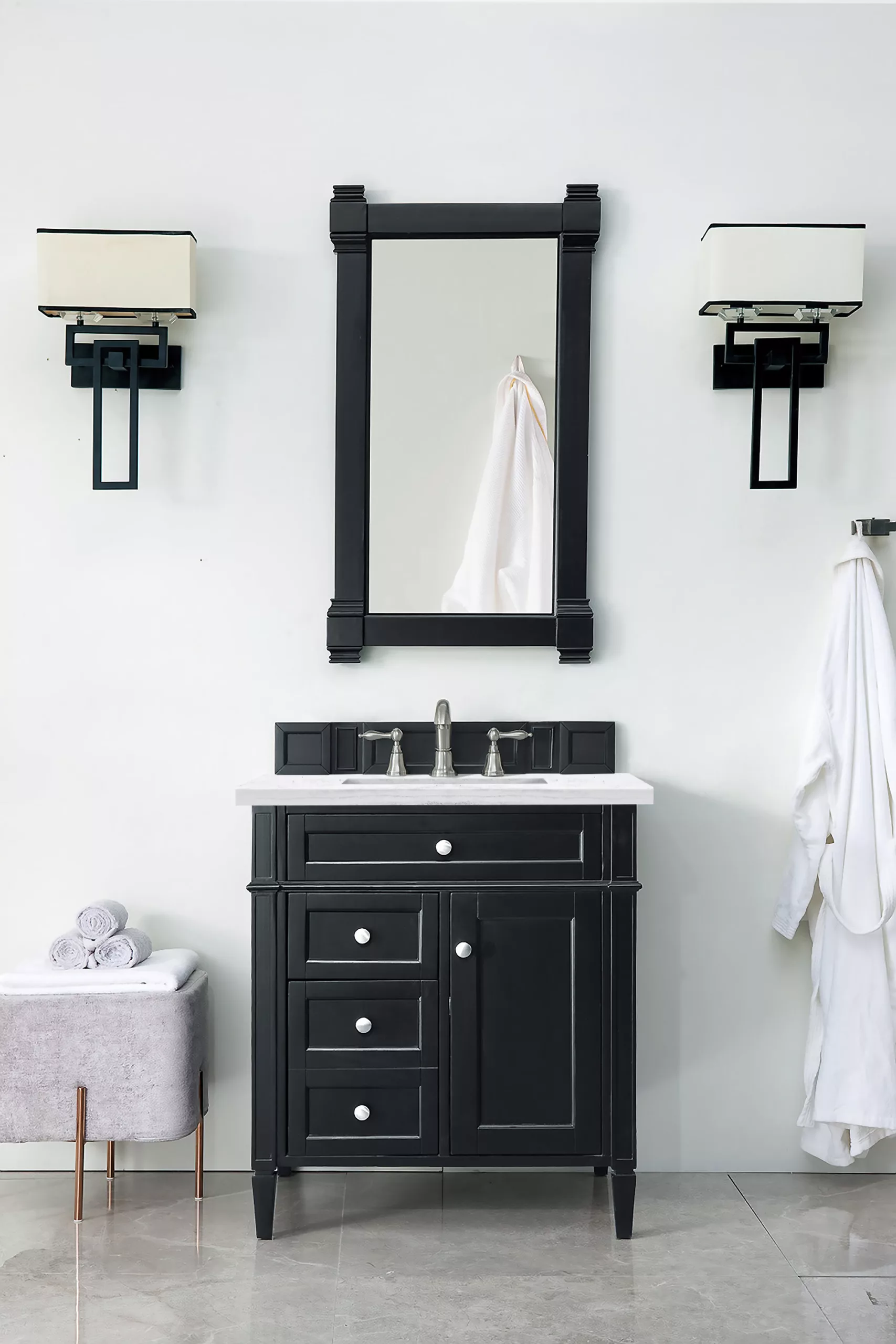 Brittany 30" Single Vanity, Black Onyx w/ 3 CM Arctic Fall Solid Surface Top - Image 2