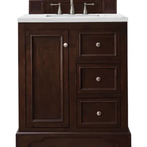 De Soto 30″ Single Vanity, Burnished Mahogany w/ 3 CM Ethereal Noctis Quartz Top