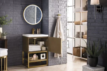 Columbia 24" Single Vanity, Latte Oak, Radiant Gold w/ White Glossy Composite Stone Top - Image 4