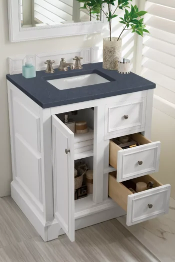 De Soto 30" Single Vanity, Bright White w/ 3 CM Charcoal Soapstone Quartz Top - Image 4