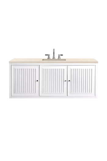 Athens 60" Single Vanity, Glossy White w/ 3 CM Eternal Marfil Top - Image 2