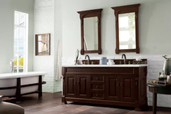 Brookfield 72" Double Vanity, Burnished Mahogany w/ 3 CM Ethereal Noctis Quartz Top - Image 3