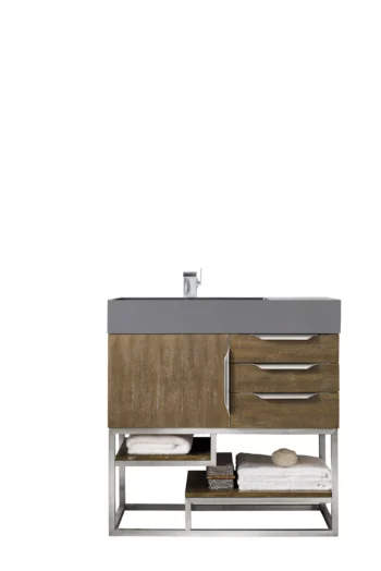 Columbia 36" Single Vanity, Latte Oak w/ Dusk Grey Glossy Composite Stone Top