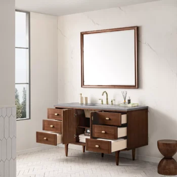 Amberly 60" Single Vanity, Mid-Century Walnut w/ 3 CM Eternal Serena Top - Image 7
