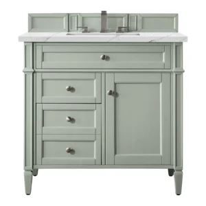 Brittany 36″ Single Vanity, Sage Green w/ 3 CM Ethereal Noctis Quartz Top