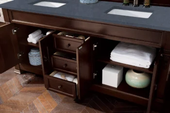 Brookfield 72" Double Vanity, Burnished Mahogany w/ 3 CM Charcoal Soapstone Quartz Top - Image 4
